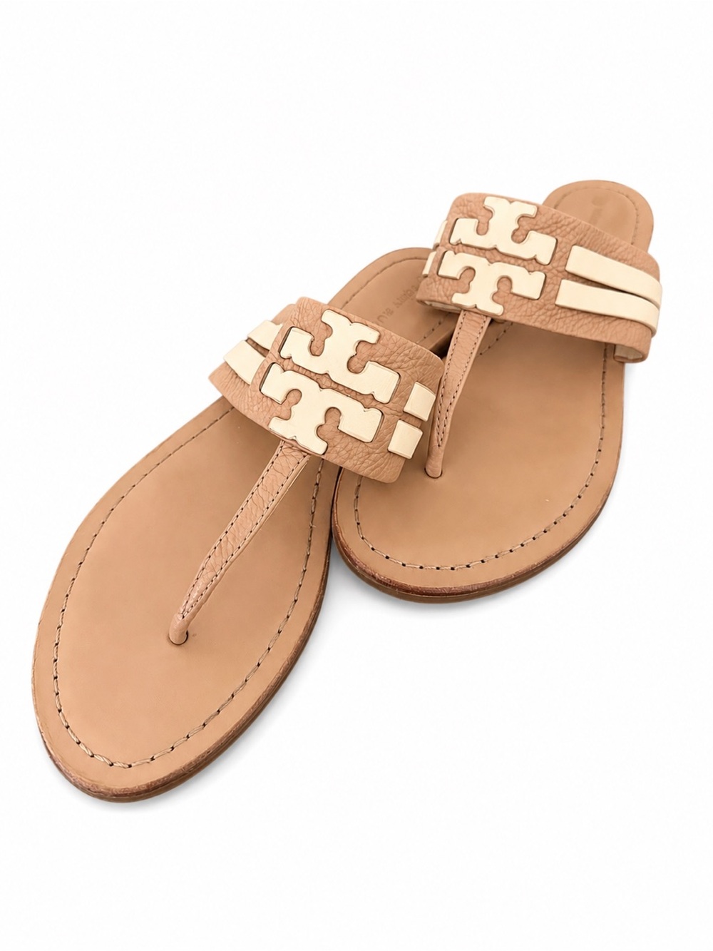 Tory Burch Miller Soft Leather Sandals Tan Ivory Size 10.5M